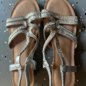Shiny Metallic Silver Slip On Wedge